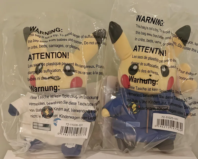 Pokemon Center x ESA Astronaut Pikachu Plush Pair Female & Male Science Museum (detail)